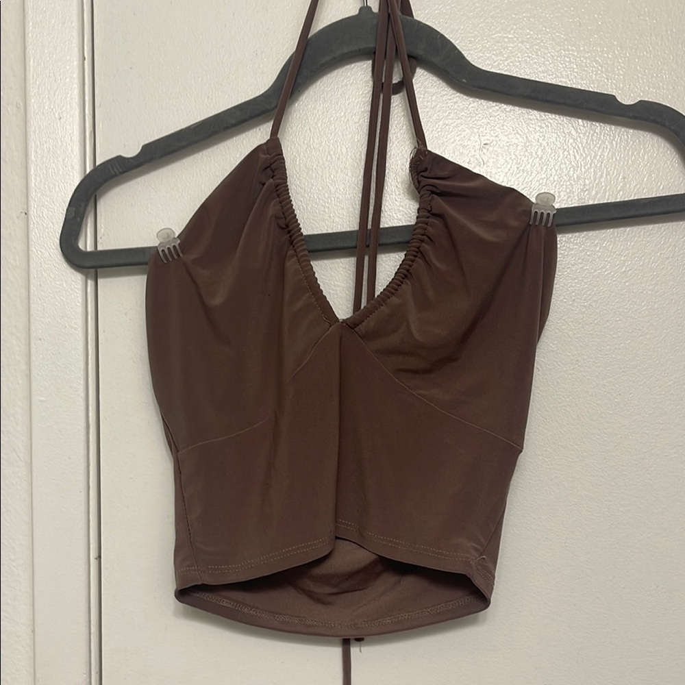 Brown Halter Neck Sleepwear Top